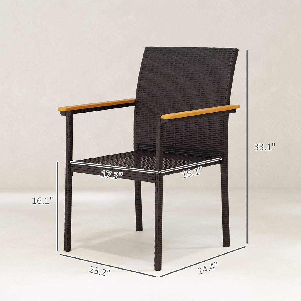 Set of 2 Patio Wicker Dining Chairs with Backrest and Armrests