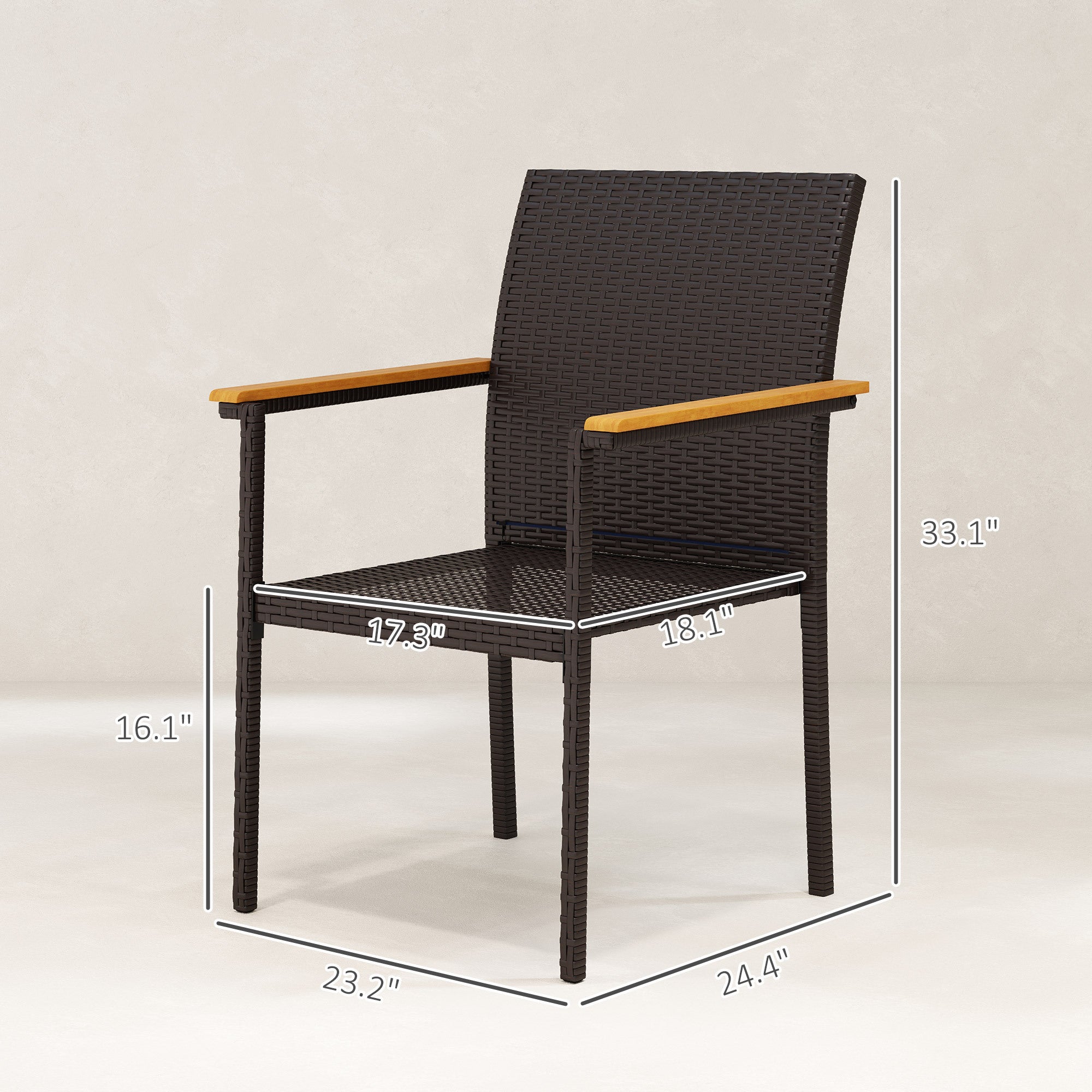 Set of 2 Patio Wicker Dining Chairs with Backrest and Armrests