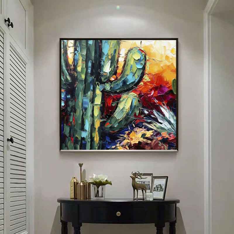 Handmade Oil Painting Canvas Wall Art Decoration Palette Knife Thick Oil Flower Cactusfor Home Dining Room Decor Rolled Frameless Unstretched Painting