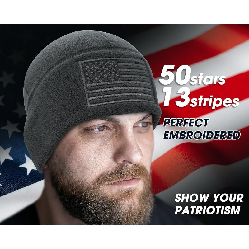 Set of 2 Winter Beanie Hats Featuring a Cap And American Flag Design