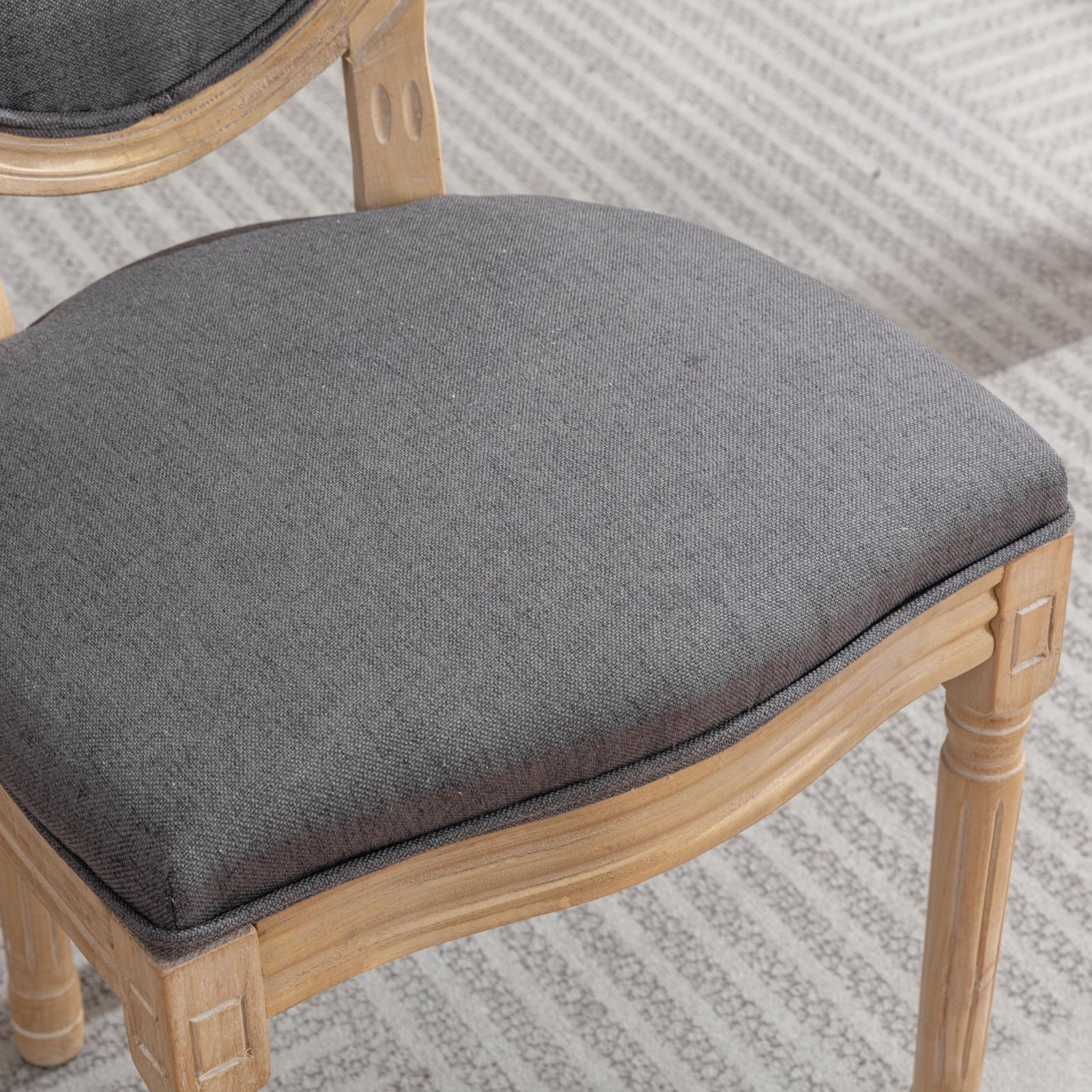 French Style Solid Wood Frame Antique Linen Dining Chair, Set of 2