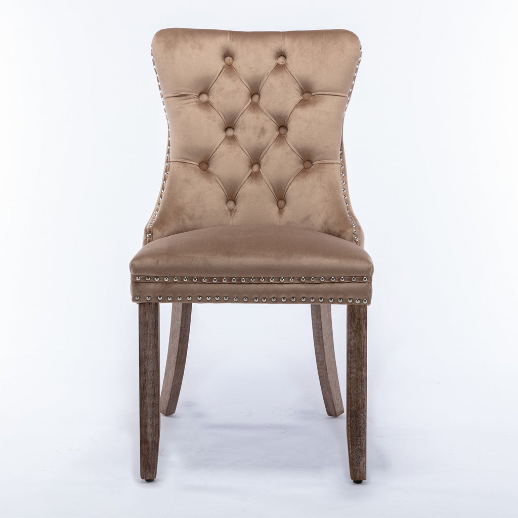 Nikki Collection Modern Tufted Velvet Upholstered Dining Chair - 2 Pieces, Khaki