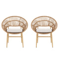 Cyril Outdoor Wicker Papasan Style Dining Chair with Teak Finished Legs - Set of 2