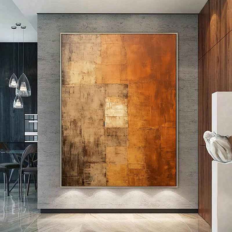 Orange Wabi-Sabi Painting Brown Abstract Painting Medieval Handmade Oil Painting  On Canvas Minimalist Wall Art For Living Room Home Decor