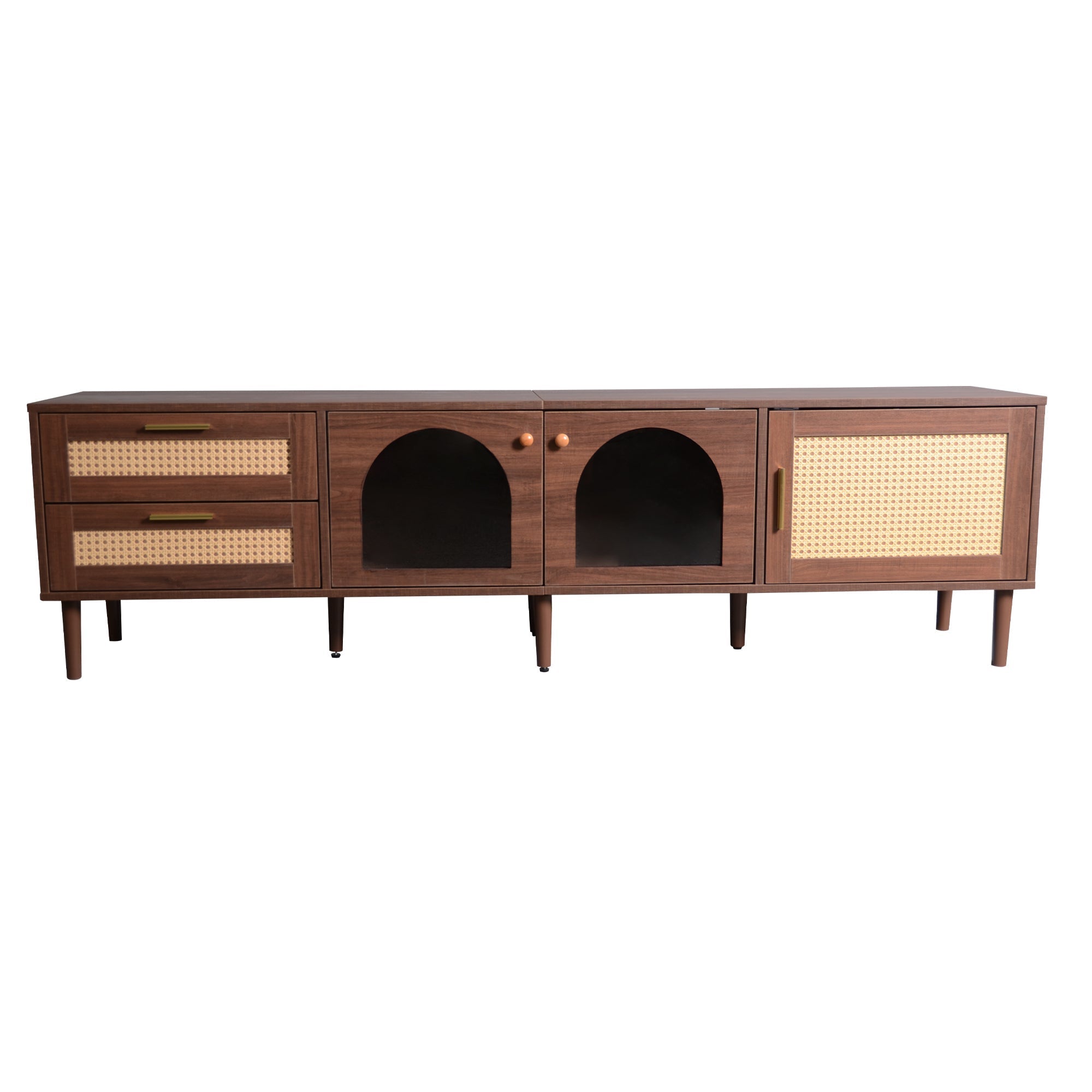 Rattan TV Stand with 3 Cabinets and 2 Drawers