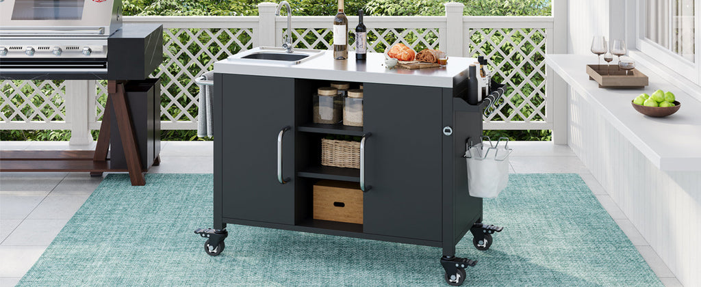 K&K 55.5" Outdoor Kitchen Island with Sink