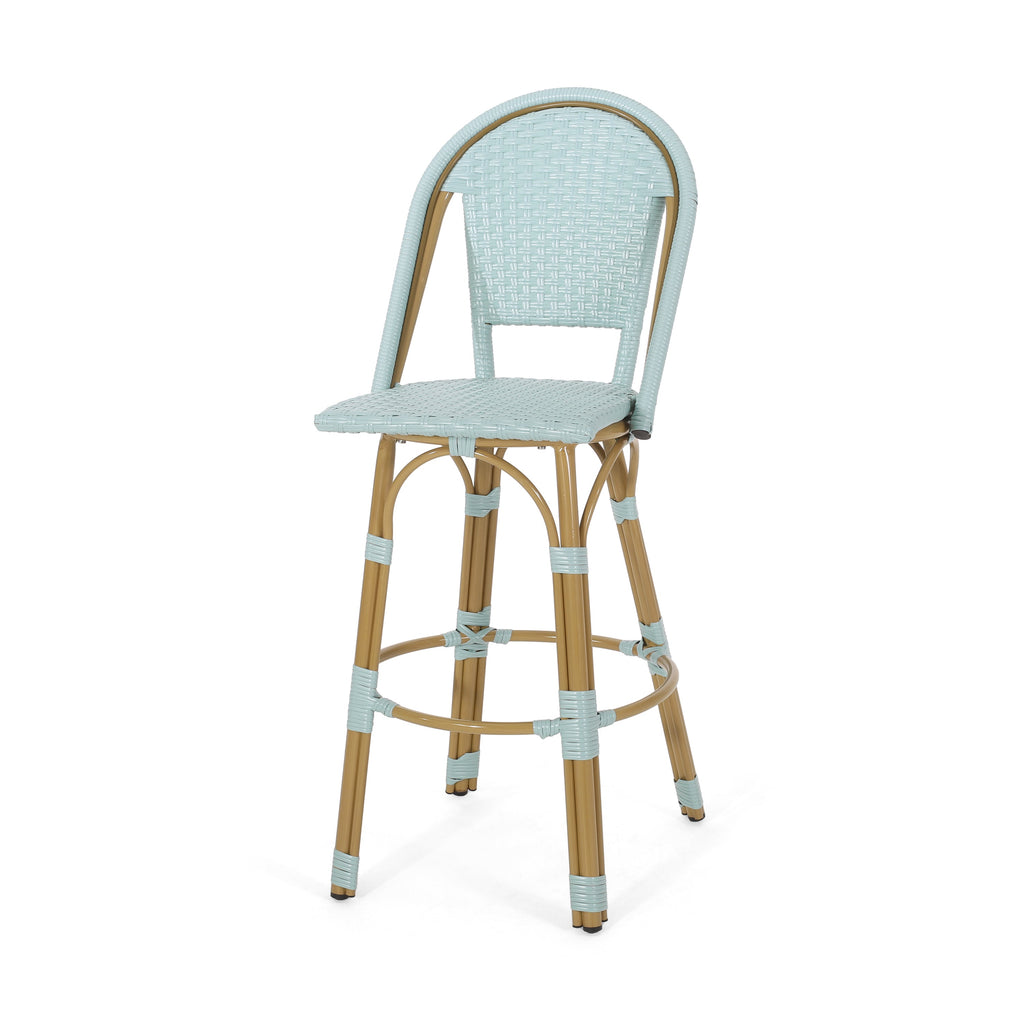 29.5' Outdoor PE Rattan and Aluminum French Barstools, Set of 2