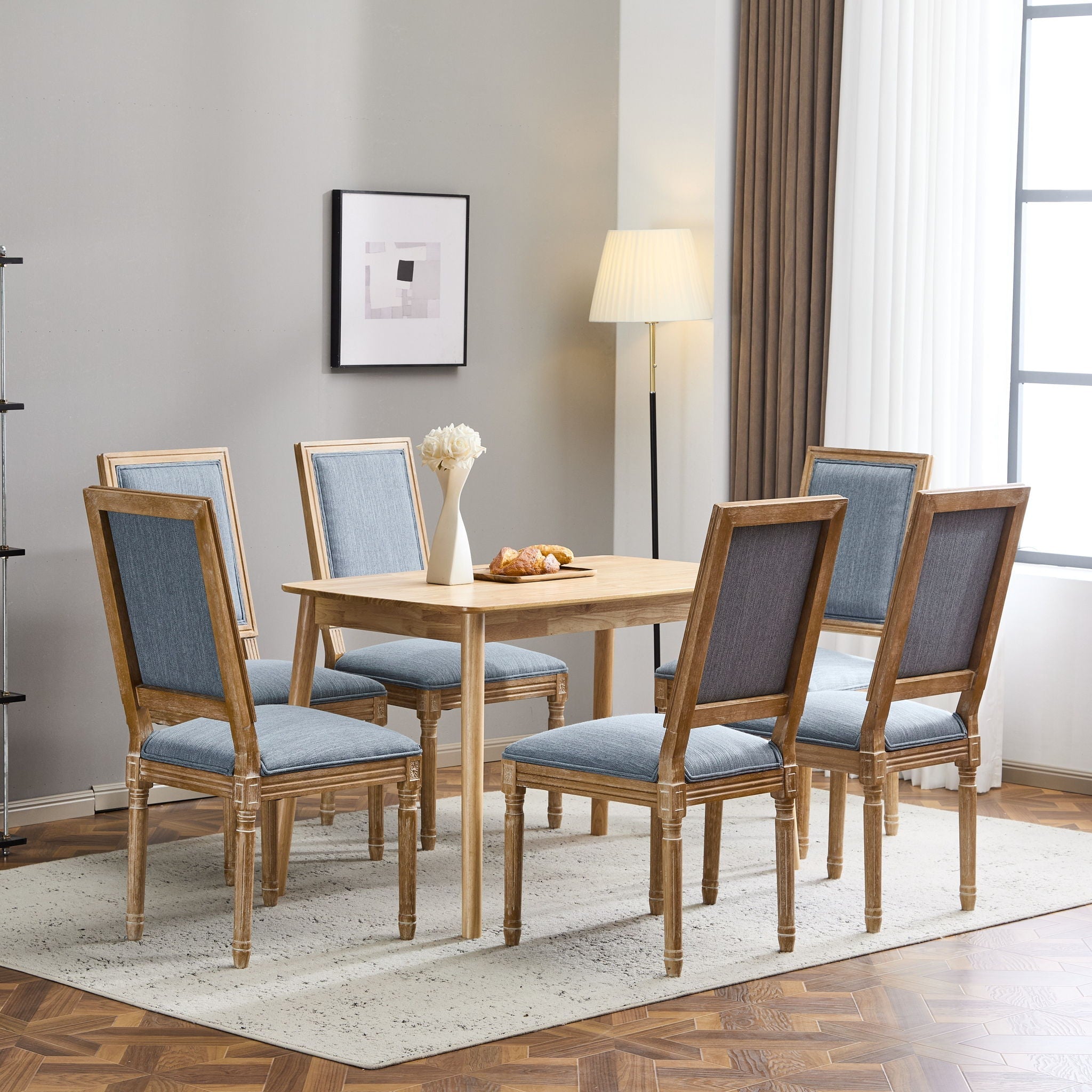 French Country Style Dining Chair with Upholstered Seating and Fluted Legs
