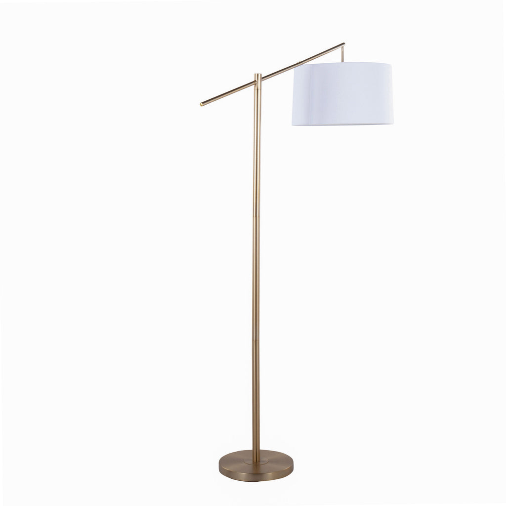 Casper 69" Contemporary Metal Floor Lamp in Gold Metal with Off-White Linen Shade