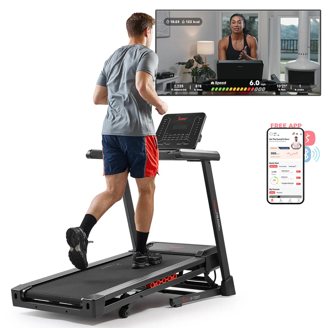 Advanced Heavy Duty Auto Incline Smart Treadmill by Sunny Health & Fitness