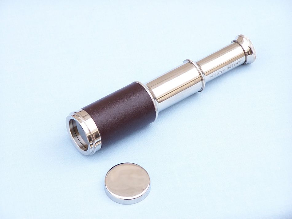 Deluxe Class Scout's Brass - Leather Spyglass Telescope 7"" w/ Rosewood Box