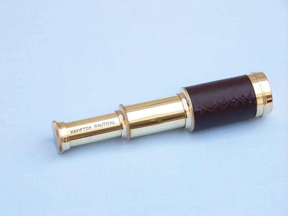 Deluxe Class Scout's Brass - Leather Spyglass Telescope 7"" w/ Rosewood Box