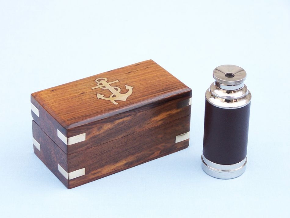 Deluxe Class Scout's Brass - Leather Spyglass Telescope 7"" w/ Rosewood Box