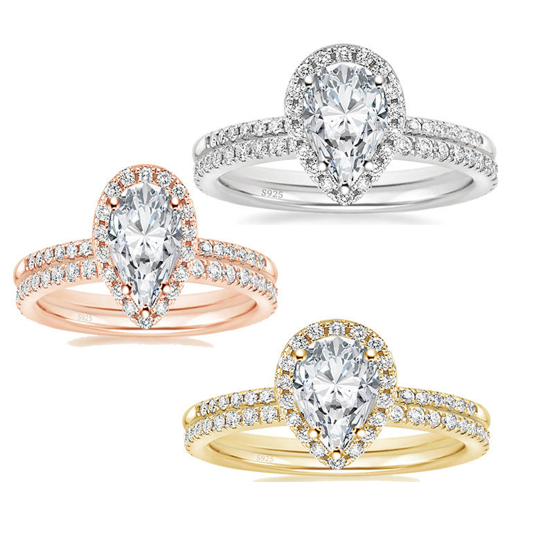 S925 Inlaid Water Drop Pear-shaped Zircon Women's Ring