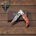 Damascus Pocket Knife – 3 Inch Liner Lock with Epoxy Resin Handle & Engraved Steel Bolster