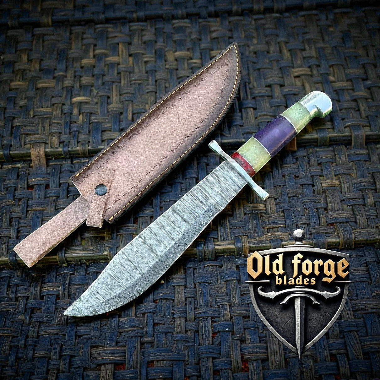 Titan Guard 16” Bowie Knife – Handmade Damascus Steel Blade with Epoxy Resin Handle