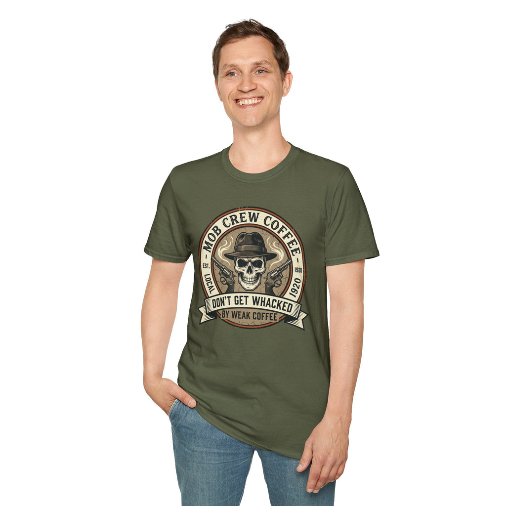 Mob Crew Don’t Get Whacked by Weak Coffee T-Shirt - Vintage Skull Roast Tee