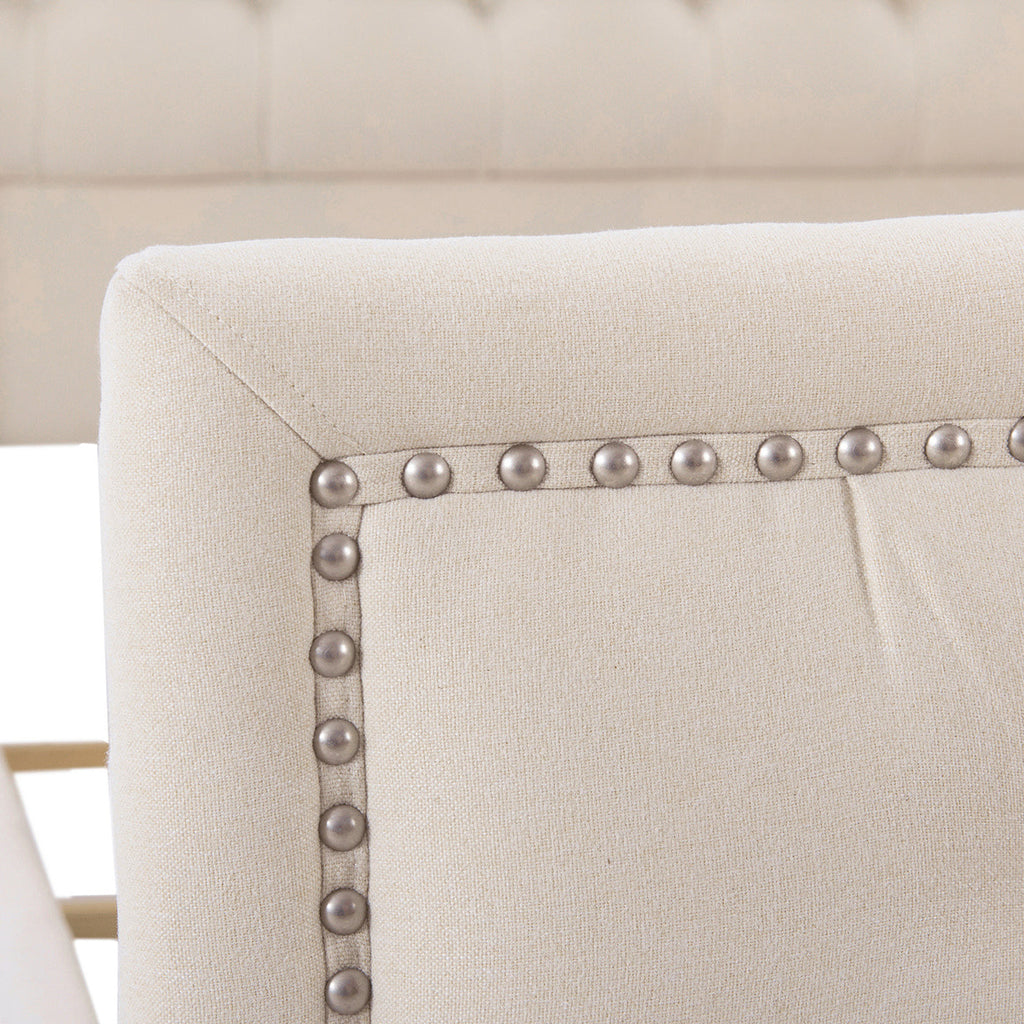 Marcella Upholstered Shelter Headboard Bed Set, King, Sky Neutral Beige Polyester