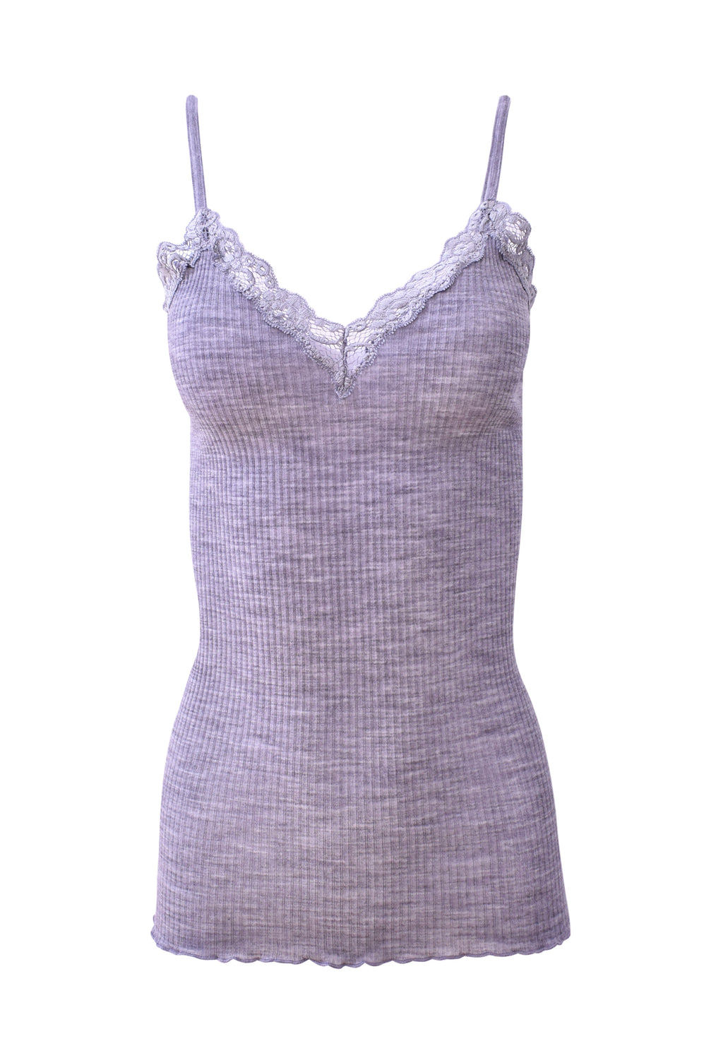 EGI Luxury Wool Silk Camisole Spaghetti Straps with Lace Trim. Proudly Made in Italy (1487)
