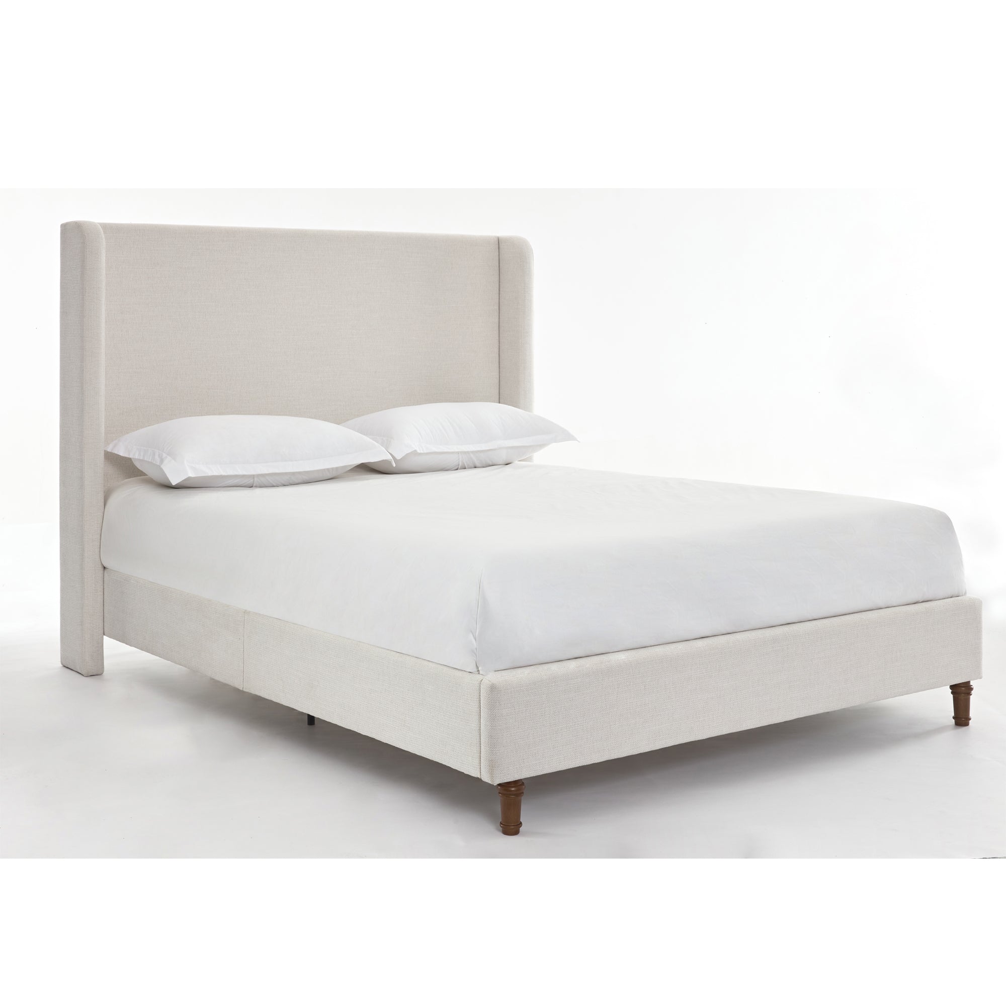 Hayden King Size Upholstered Wingback Bed with Textured Ivory Canvas and Tall 54' Headboard
