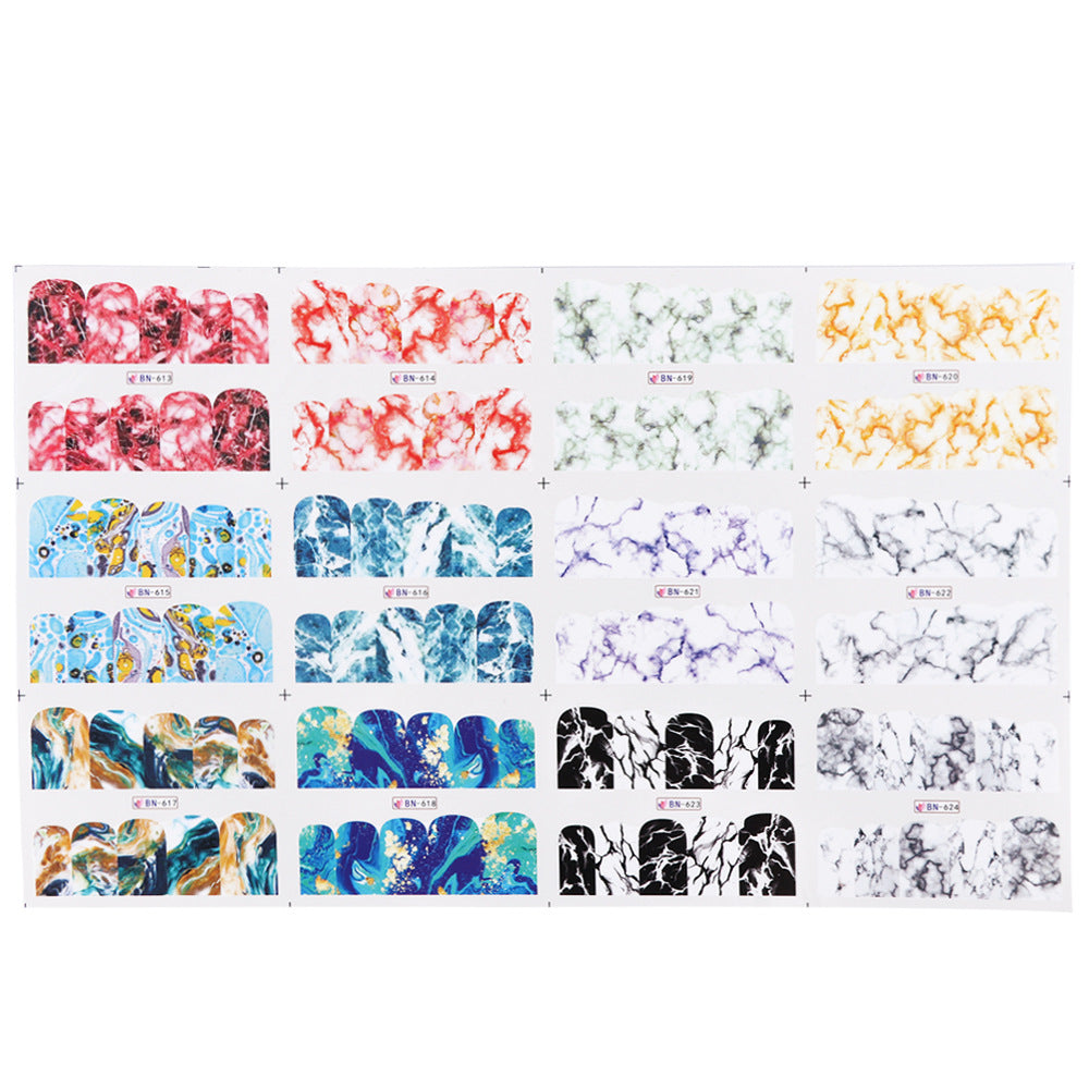 12 French Art Marbling Nail Enhancement Watermark Stickers Watercolor Black And White Texture Nail Stickers