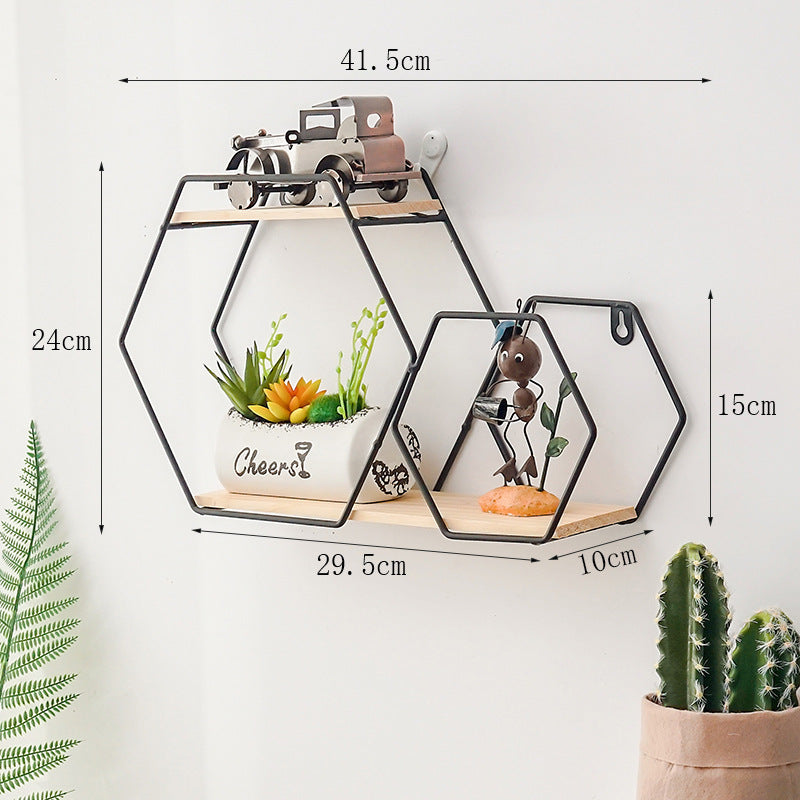 Shelf Wall Ins Grid Bedroom Living Room Decoration Wrought Iron Shelf Free Ornaments