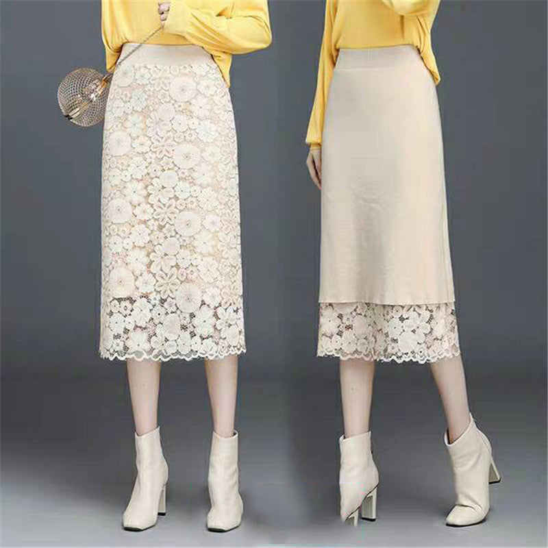 Two-sided Knit Bag Hip Skirt Spring And Autumn New High-waist Mid-length One-step Skirt