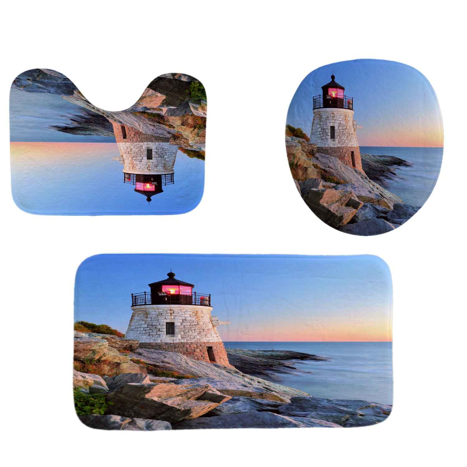 Waterproof Shower Curtain Sea Level Lighthouse Shower Curtain Floor Mat Set