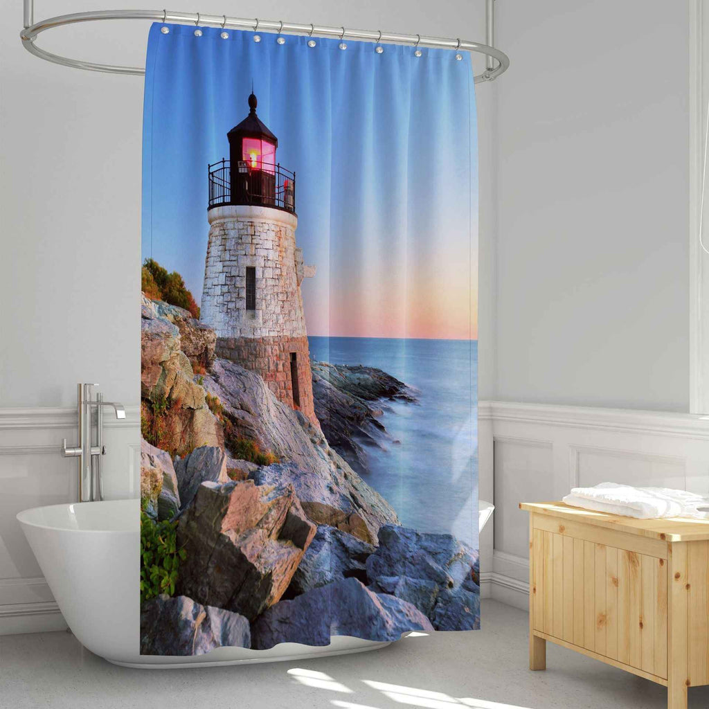 Waterproof Shower Curtain Sea Level Lighthouse Shower Curtain Floor Mat Set