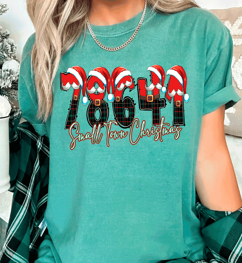 Custom Personalized Zip Code Small Town Christmas ~ Family Matching Shirts ~ Christmas Santa Shirts ~ Women's Kids Matching Comfort Colors shirts