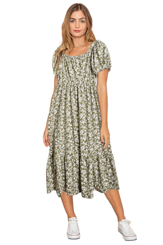 Paisley Floral Square Neck Puff Sleeve Boho Dress Plus