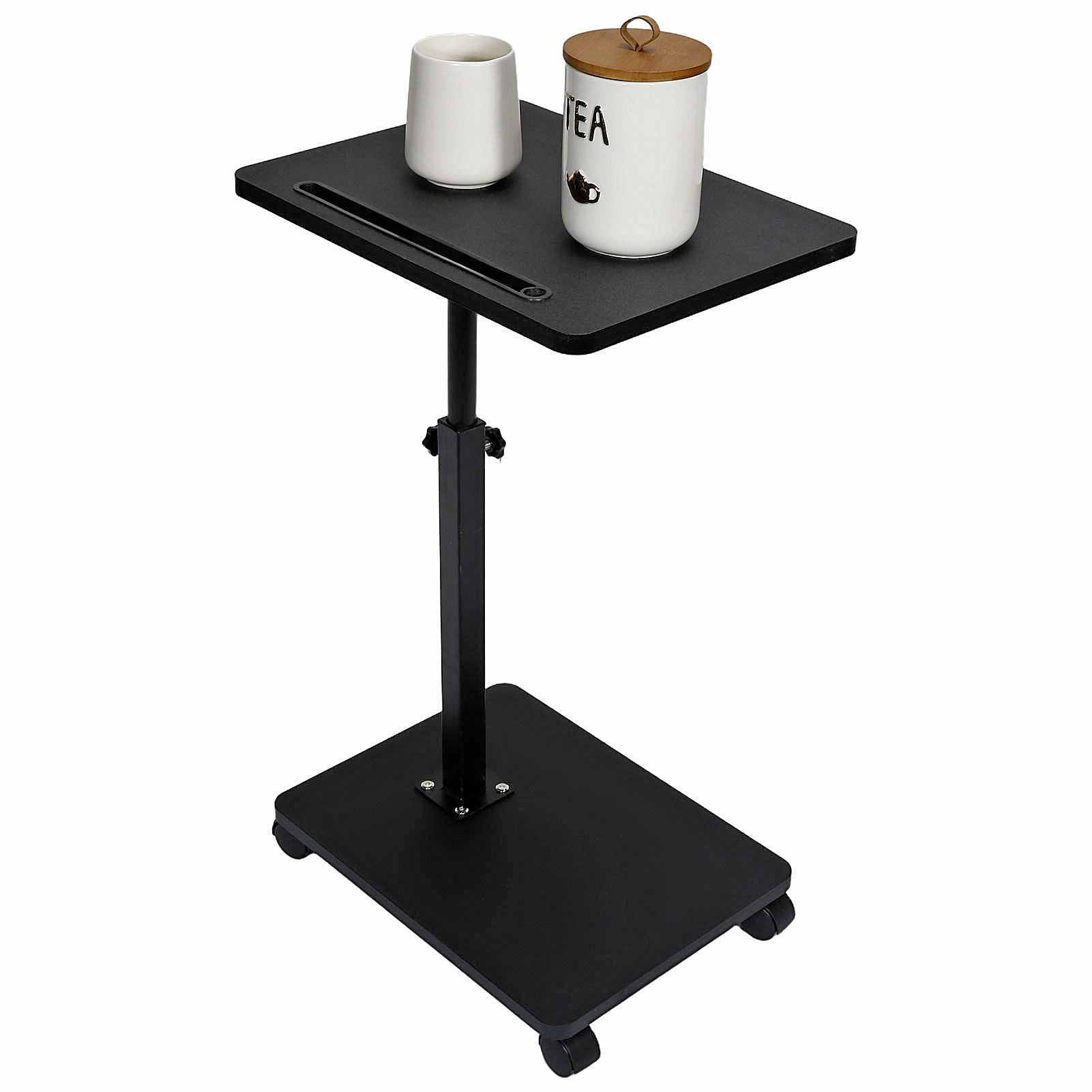 Adjustable Roller Movable Wood Table With Groove For Ipad F360 Rotating Tabletop Mobile Stand Home Office Tray Standing Rolling