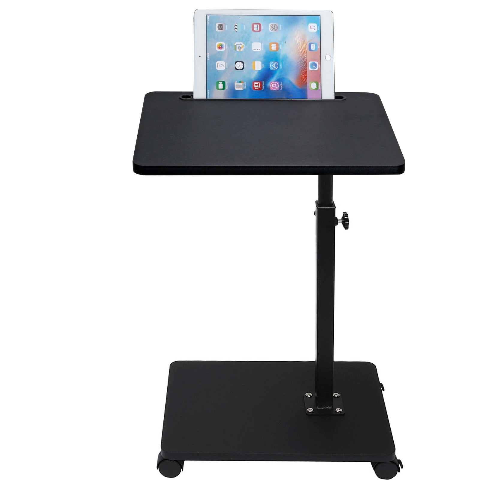 Adjustable Roller Movable Wood Table With Groove For Ipad F360 Rotating Tabletop Mobile Stand Home Office Tray Standing Rolling