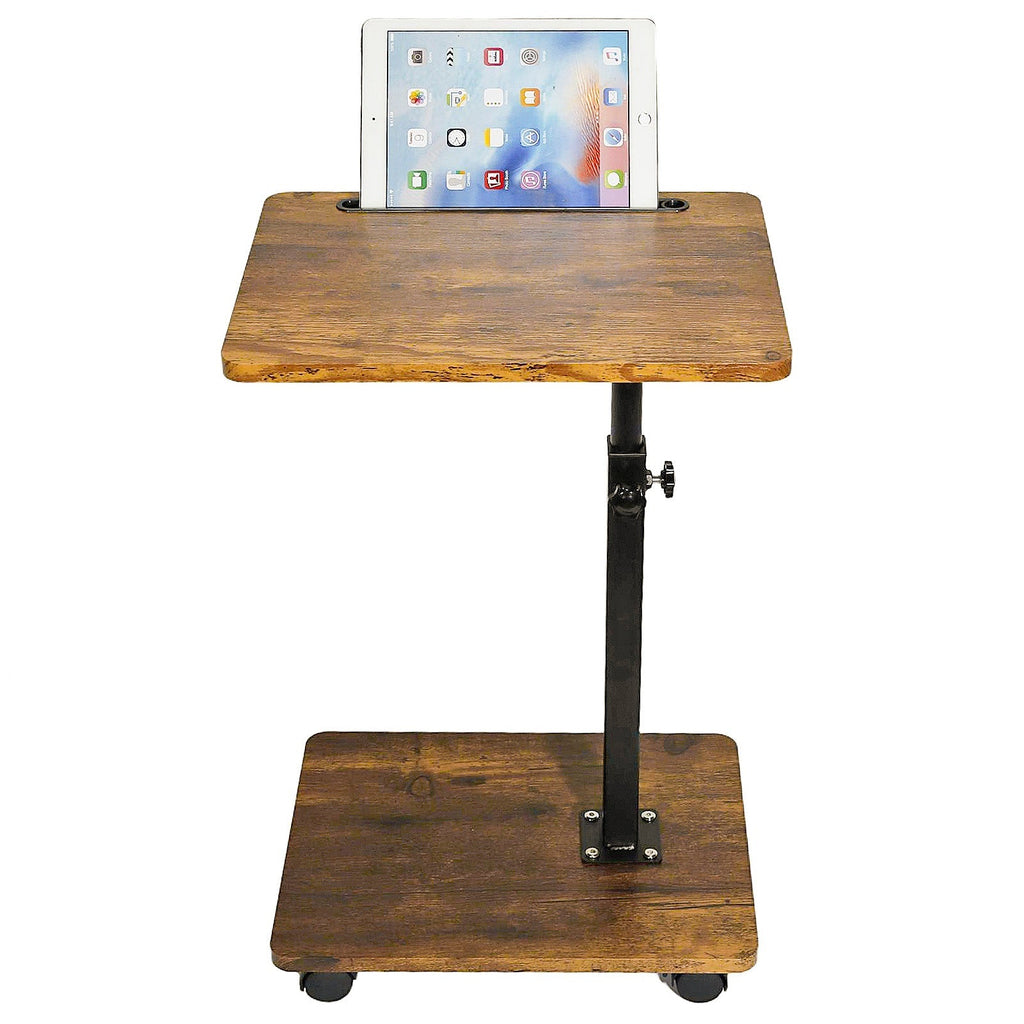 Adjustable Roller Movable Wood Table With Groove For Ipad F360 Rotating Tabletop Mobile Stand Home Office Tray Standing Rolling