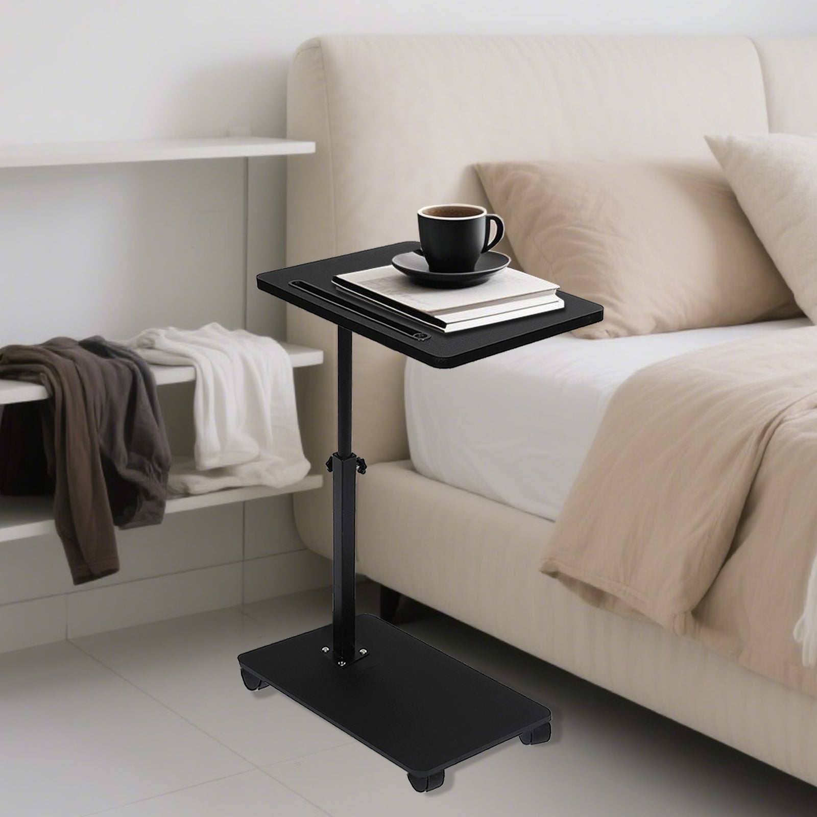 Adjustable Roller Movable Wood Table With Groove For Ipad F360 Rotating Tabletop Mobile Stand Home Office Tray Standing Rolling