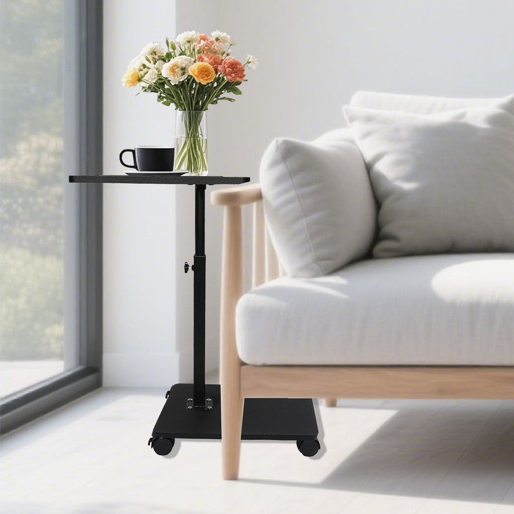 Adjustable Roller Movable Wood Table With Groove For Ipad F360 Rotating Tabletop Mobile Stand Home Office Tray Standing Rolling