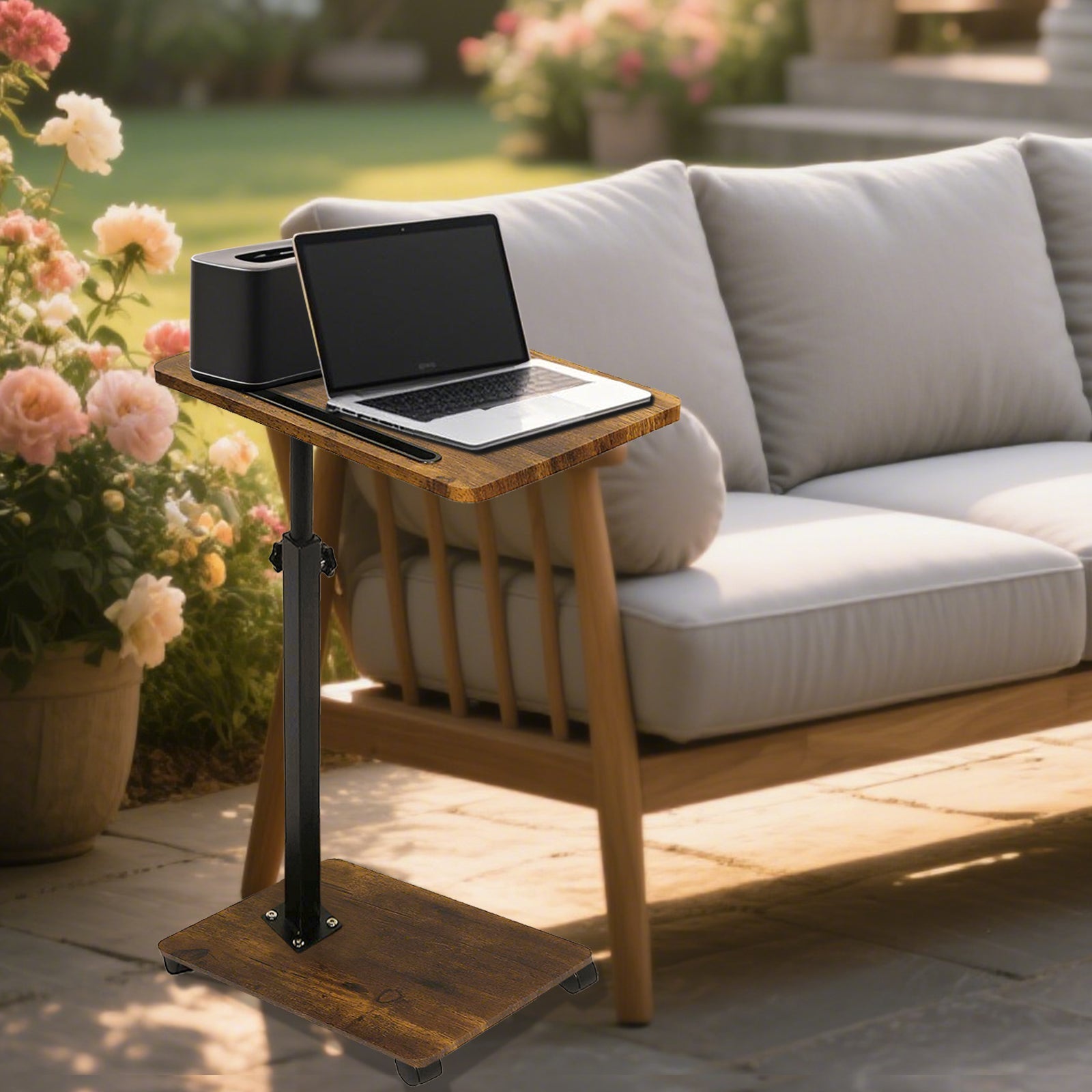 Adjustable Roller Movable Wood Table With Groove For Ipad F360 Rotating Tabletop Mobile Stand Home Office Tray Standing Rolling