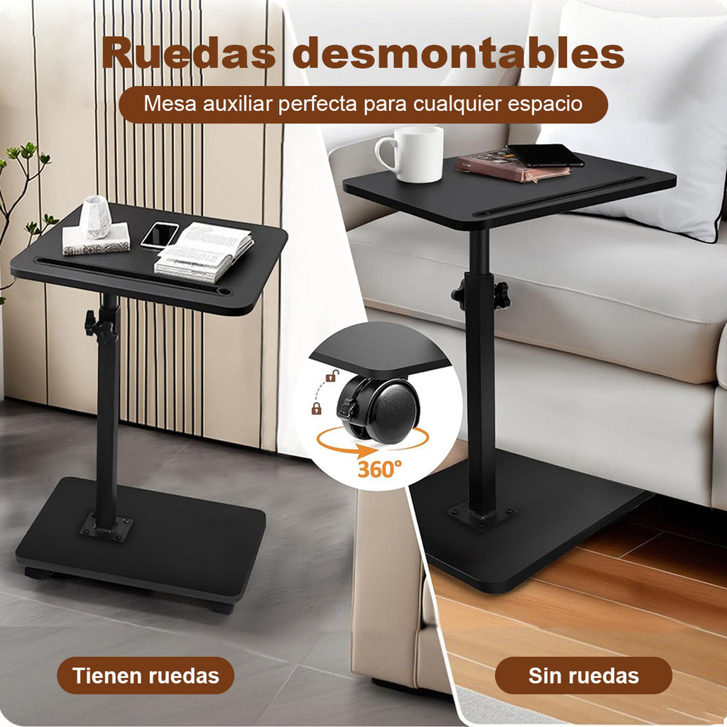 Adjustable Roller Movable Wood Table With Groove For Ipad F360 Rotating Tabletop Mobile Stand Home Office Tray Standing Rolling