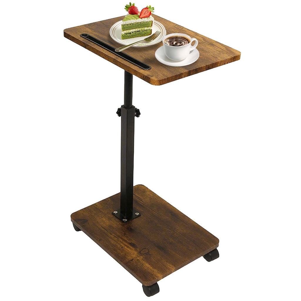 Adjustable Roller Movable Wood Table With Groove For Ipad F360 Rotating Tabletop Mobile Stand Home Office Tray Standing Rolling