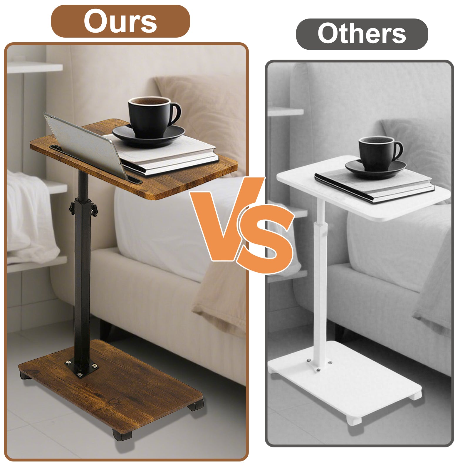 Adjustable Roller Movable Wood Table With Groove For Ipad F360 Rotating Tabletop Mobile Stand Home Office Tray Standing Rolling