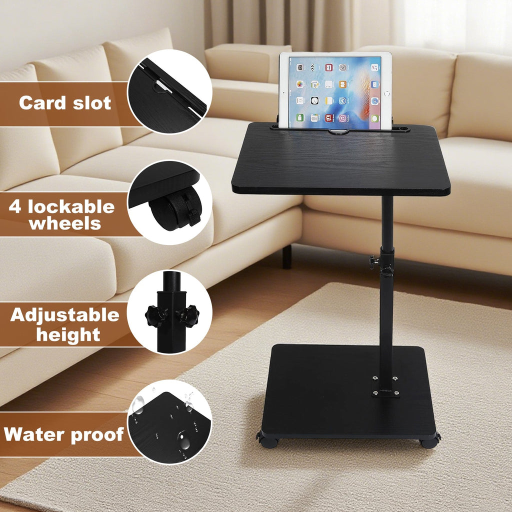 Adjustable Roller Movable Wood Table With Groove For Ipad F360 Rotating Tabletop Mobile Stand Home Office Tray Standing Rolling