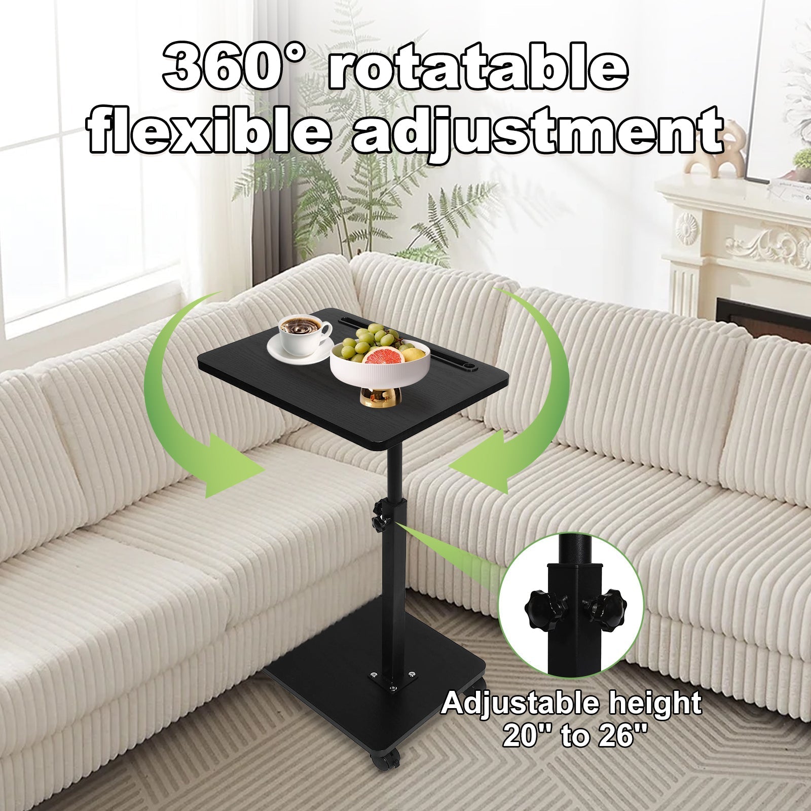 Adjustable Roller Movable Wood Table With Groove For Ipad F360 Rotating Tabletop Mobile Stand Home Office Tray Standing Rolling