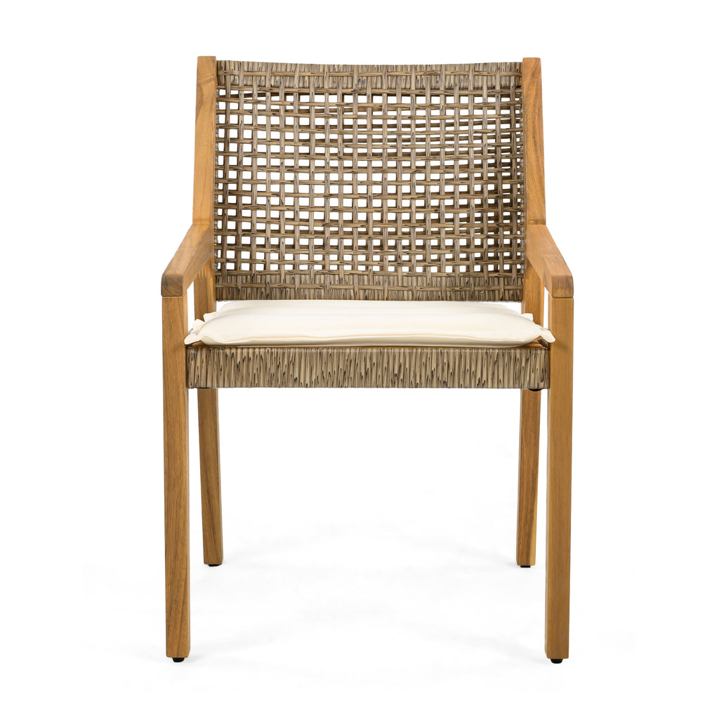 Outdoor Dining Set – Premium Acacia Wood Table & Wicker Chairs