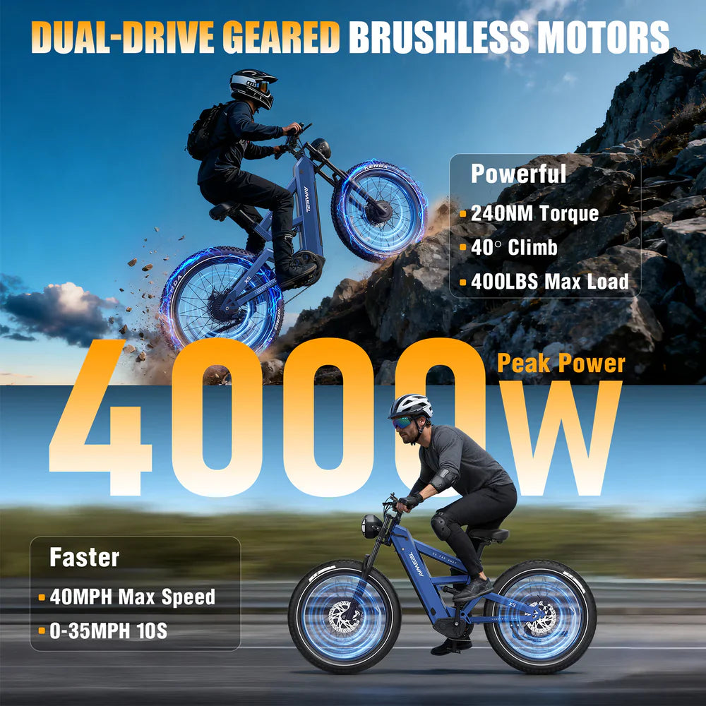 Tesway X9 AWD Electric Mountain Bike with Rear Rack 4000W Dual Motors