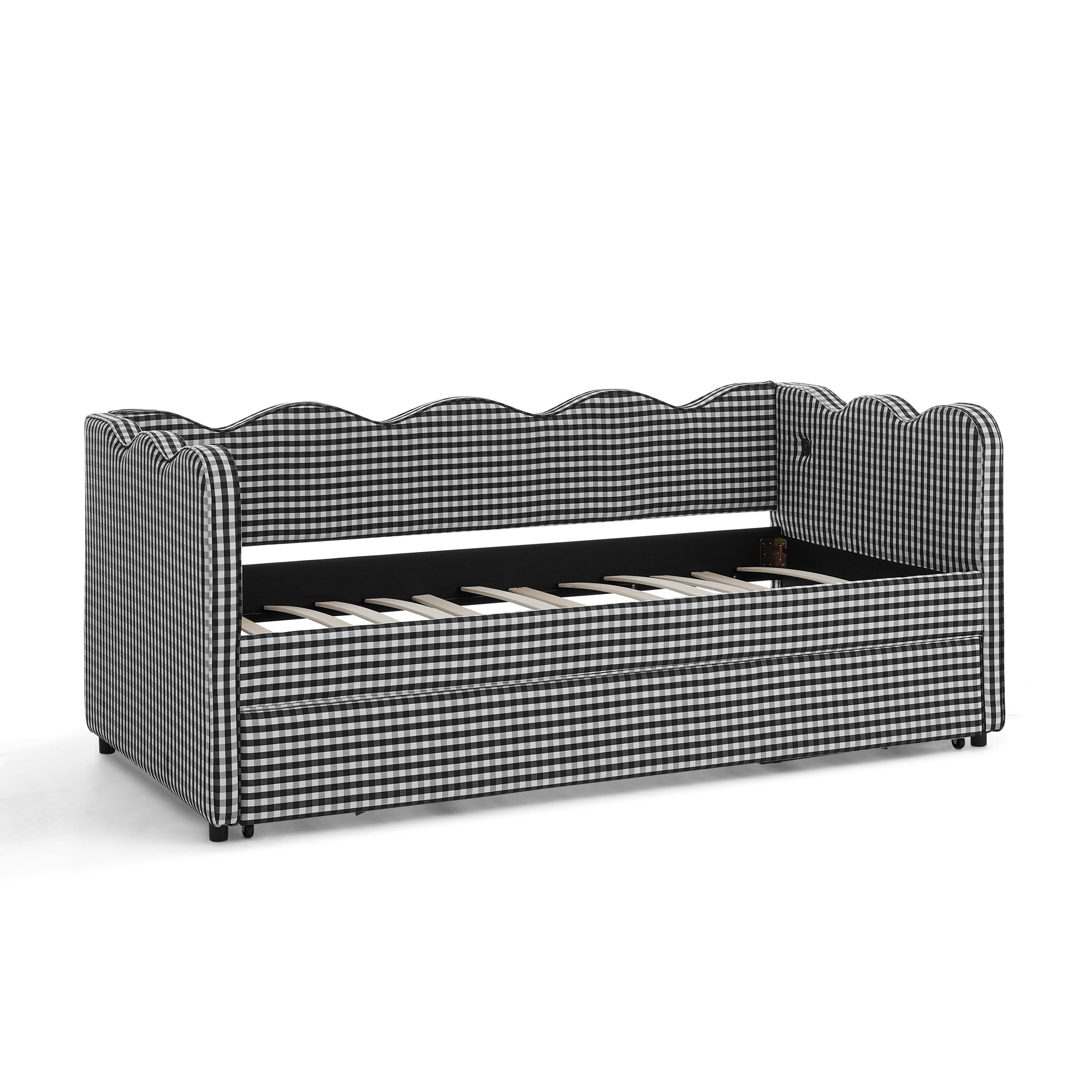 Cozy Gingham Daybed with Trundle Twin Size Sofa Bed