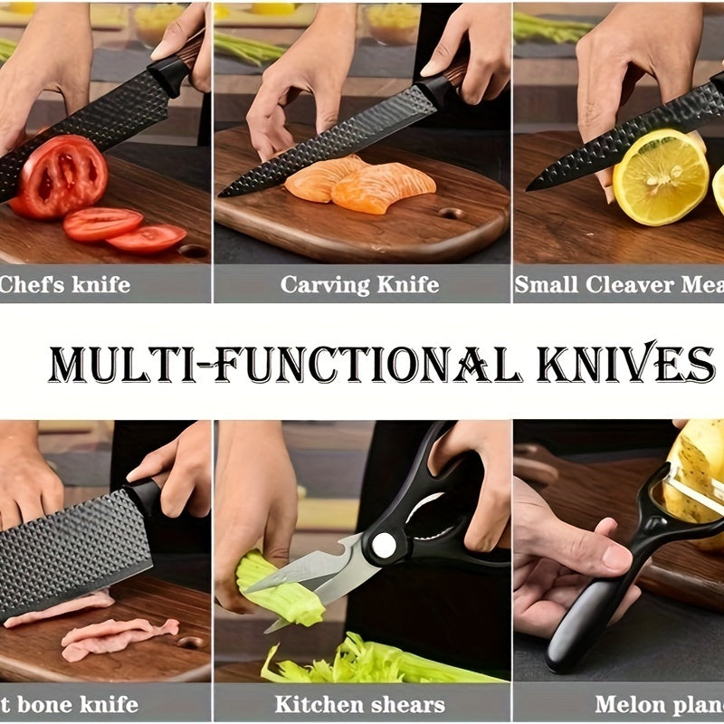 Professional 6pcs Kitchen Knife Set - Chef's Knife, Slicing Knife, Scraper, and Scissors - High Carbon Stainless Steel with Ultra-Sharp Blades, Non-Stick Ergonomic Wooden Handles - Ideal for Home, Travel, and Gift Box Set