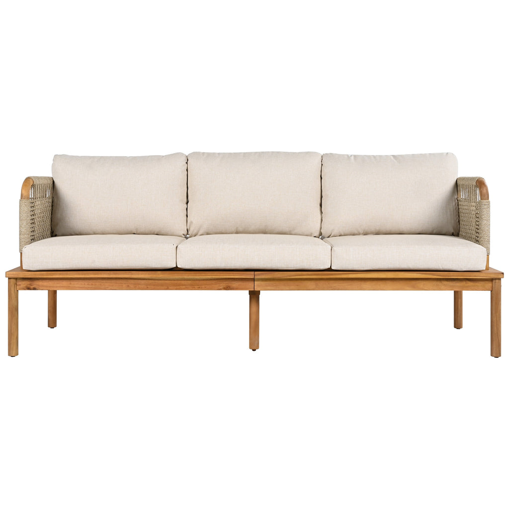 Outdoor 4-piece Acacia Wood and Rope Patio Sofa Set