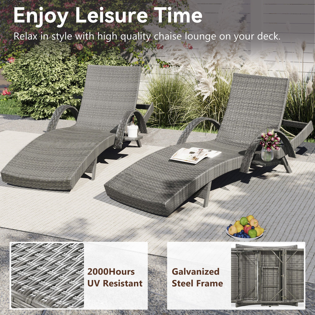 K&K 80" Outdoor Wicker Chaise Lounge Chairs Set of 2