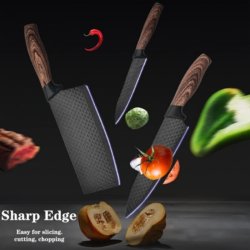 Professional 6pcs Kitchen Knife Set - Chef's Knife, Slicing Knife, Scraper, and Scissors - High Carbon Stainless Steel with Ultra-Sharp Blades, Non-Stick Ergonomic Wooden Handles - Ideal for Home, Travel, and Gift Box Set