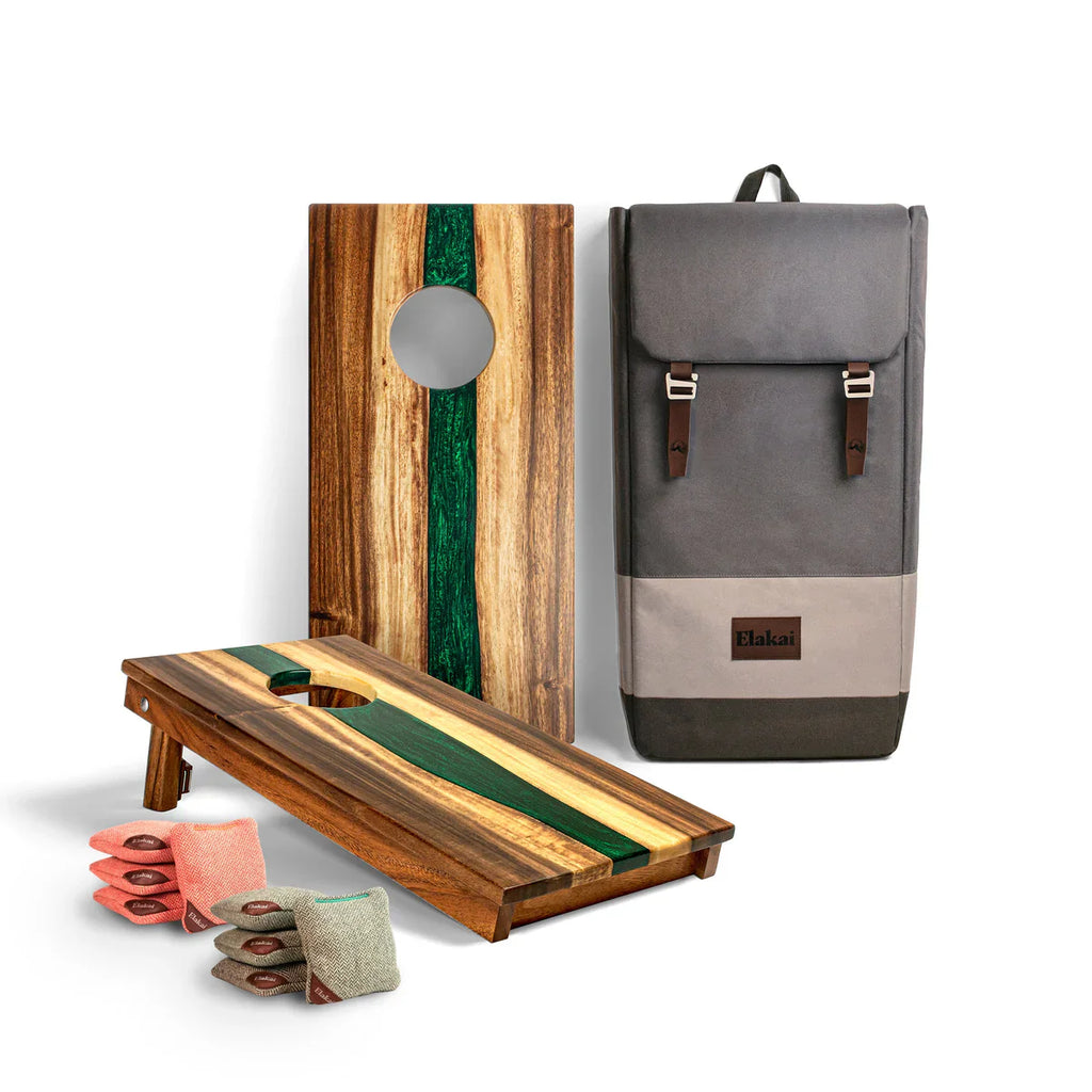 Elakai 1ft x 2ft River Epoxy Resin With Live Edge Acacia Pathfinder Art Cornhole Board Set